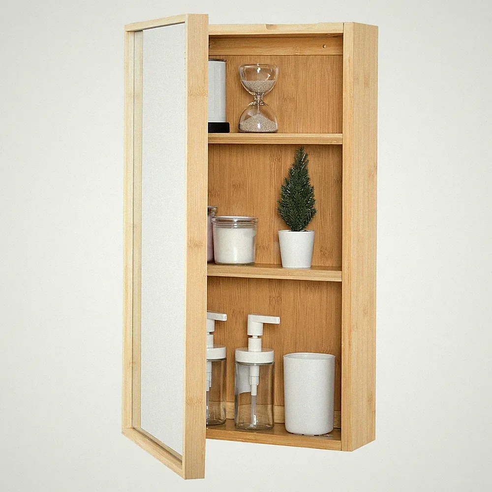 Spiegelschrank Ikorfat 60,5 x 35 x 14 cm Bambus Natur [en.casa]