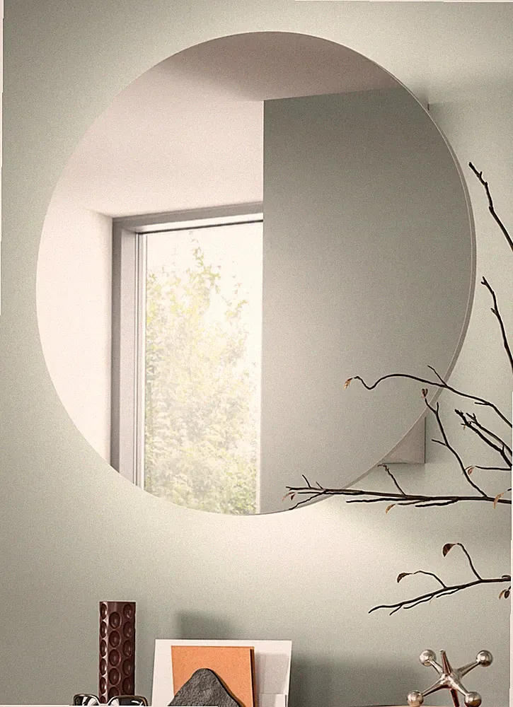 Spiegelschrank in weiß Flur Spiegel mit Stauraum rund 70 cm Soft-Close Relief