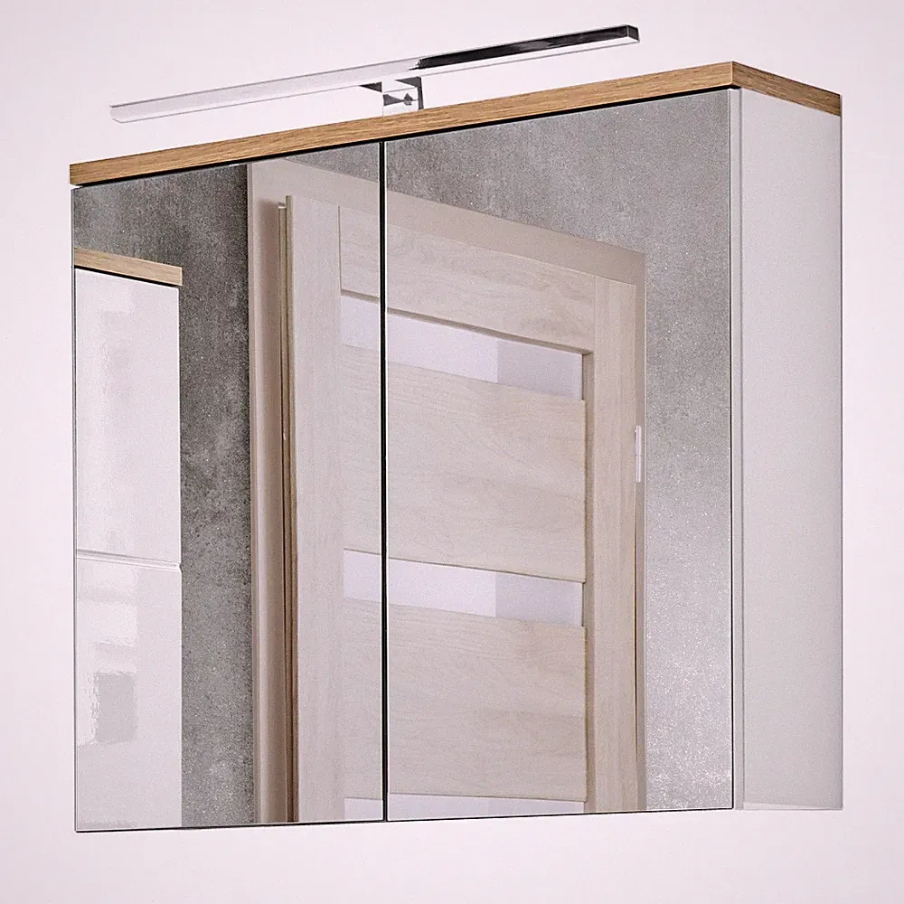 Spiegelschrank LED Beleuchtung 80cm weiß mit Eiche Badspiegel Badezimmer-Spiegel