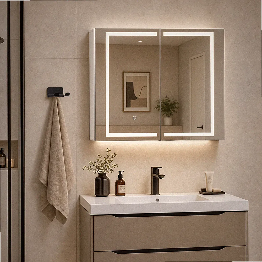 Spiegelschrank LED Touch 60×80 Badezimmerspiegel mit Beleuchtung 2 Spiegeltüren
