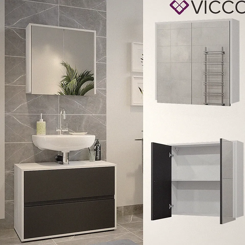 Spiegelschrank Maltin Weiß Anthrazit 60 x 60 cm Badezimmer Vicco