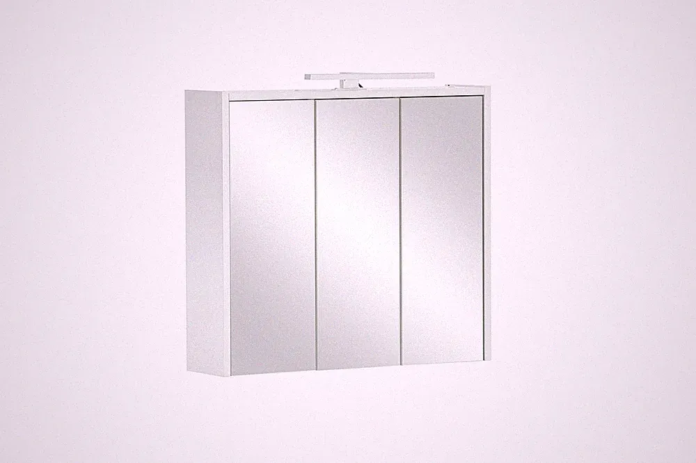 Spiegelschrank Mattweiß 3 Türen LED Beleuchtung Glasböden Badmöbel 65x16x62,7 cm