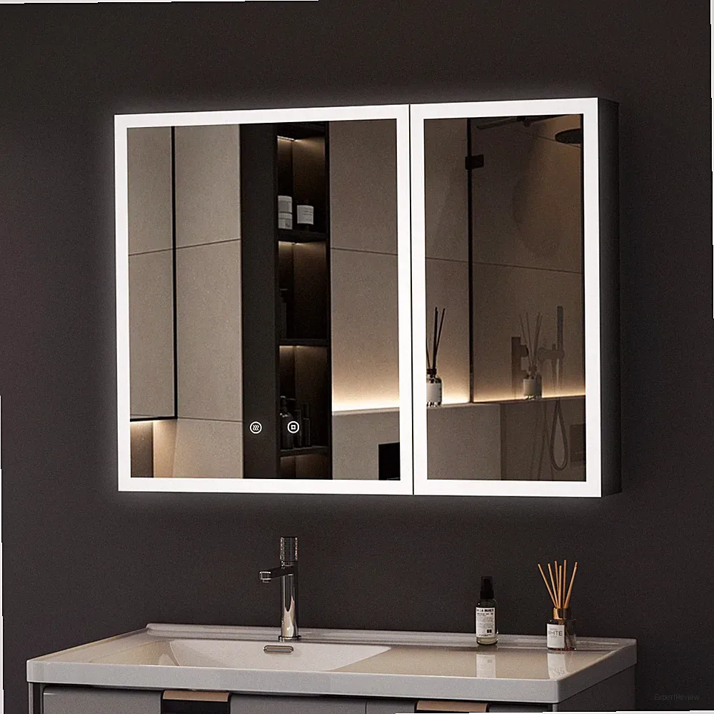 Spiegelschrank Metall Bad 60x80cm Mit LED 3 Helligkeiten Antibeschlag Steckdo