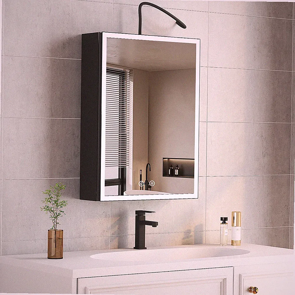 Spiegelschrank Metall Bad Mit LED 40x60cm 3 Helligkeiten Antibeschlag Steckdo