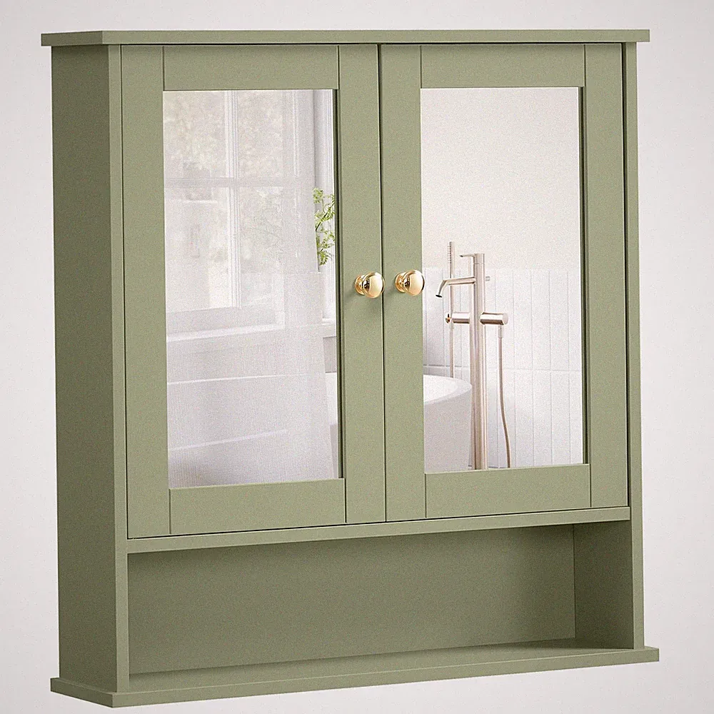 Spiegelschrank, mit 2 Spiegeltüren und offenem Fach, Wandmontage