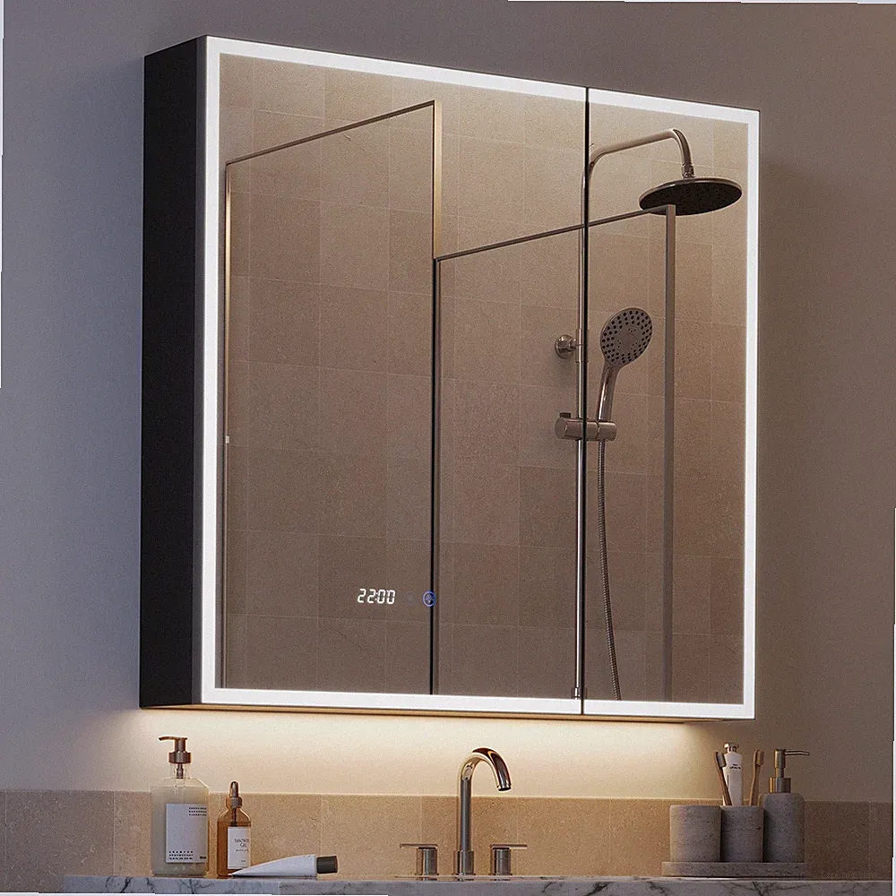 Spiegelschrank mit Beleuchtung, Badezimmerschrank, Wandschrank, 14,5×75×70 cm