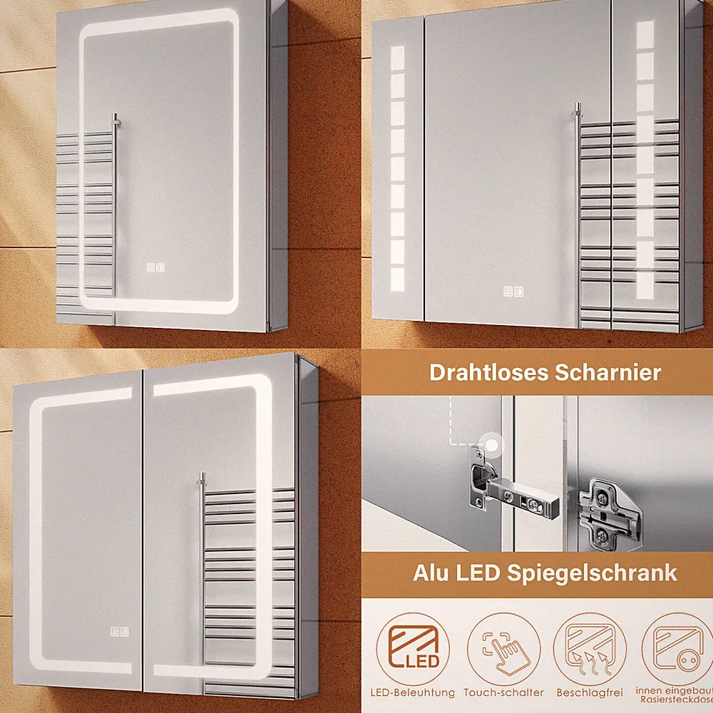 Spiegelschrank mit beleuchtung LED Bad Badspiegel Touch Steckdose Alu