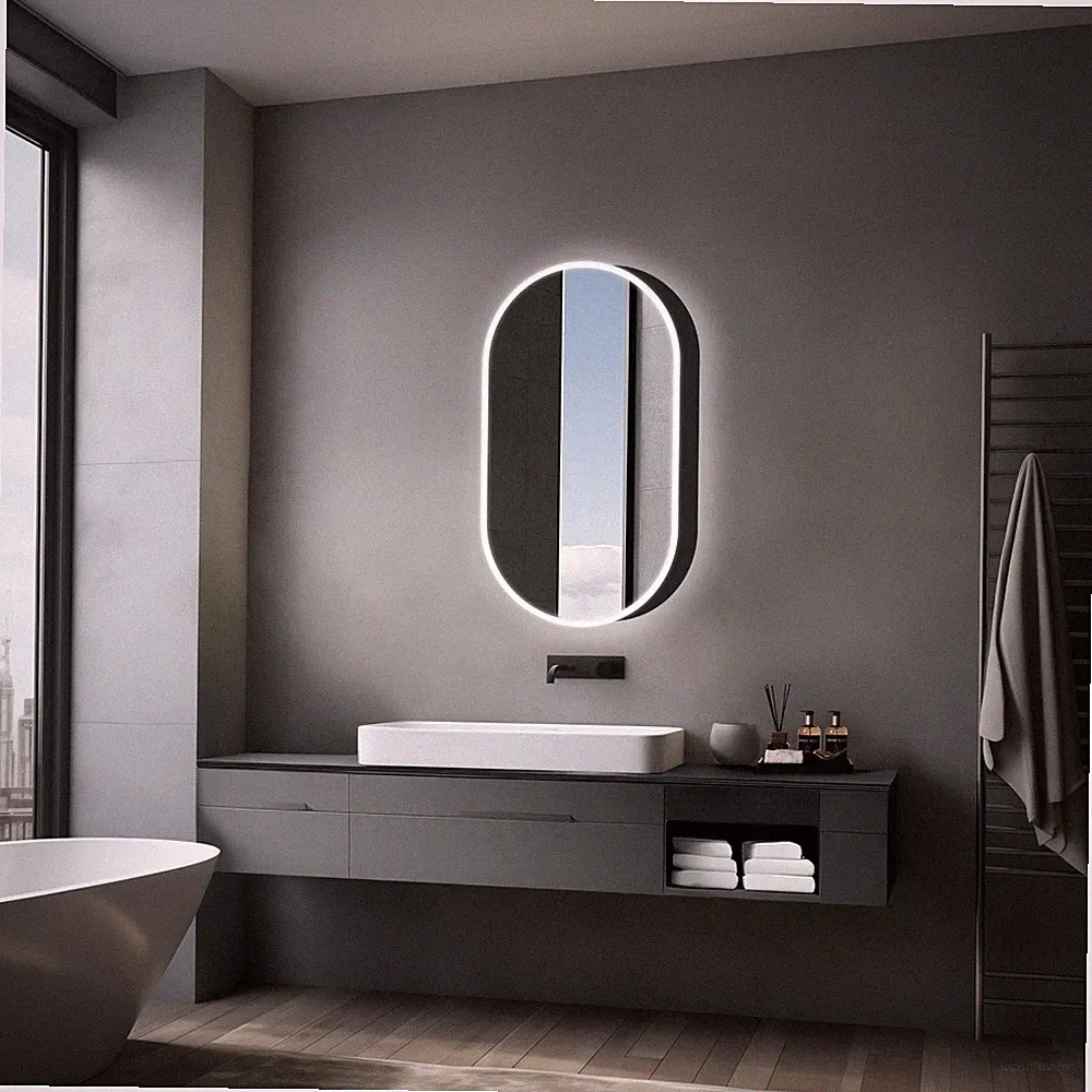 Spiegelschrank mit Beleuchtung Talos Oval Vento 45x80 cm schwarz