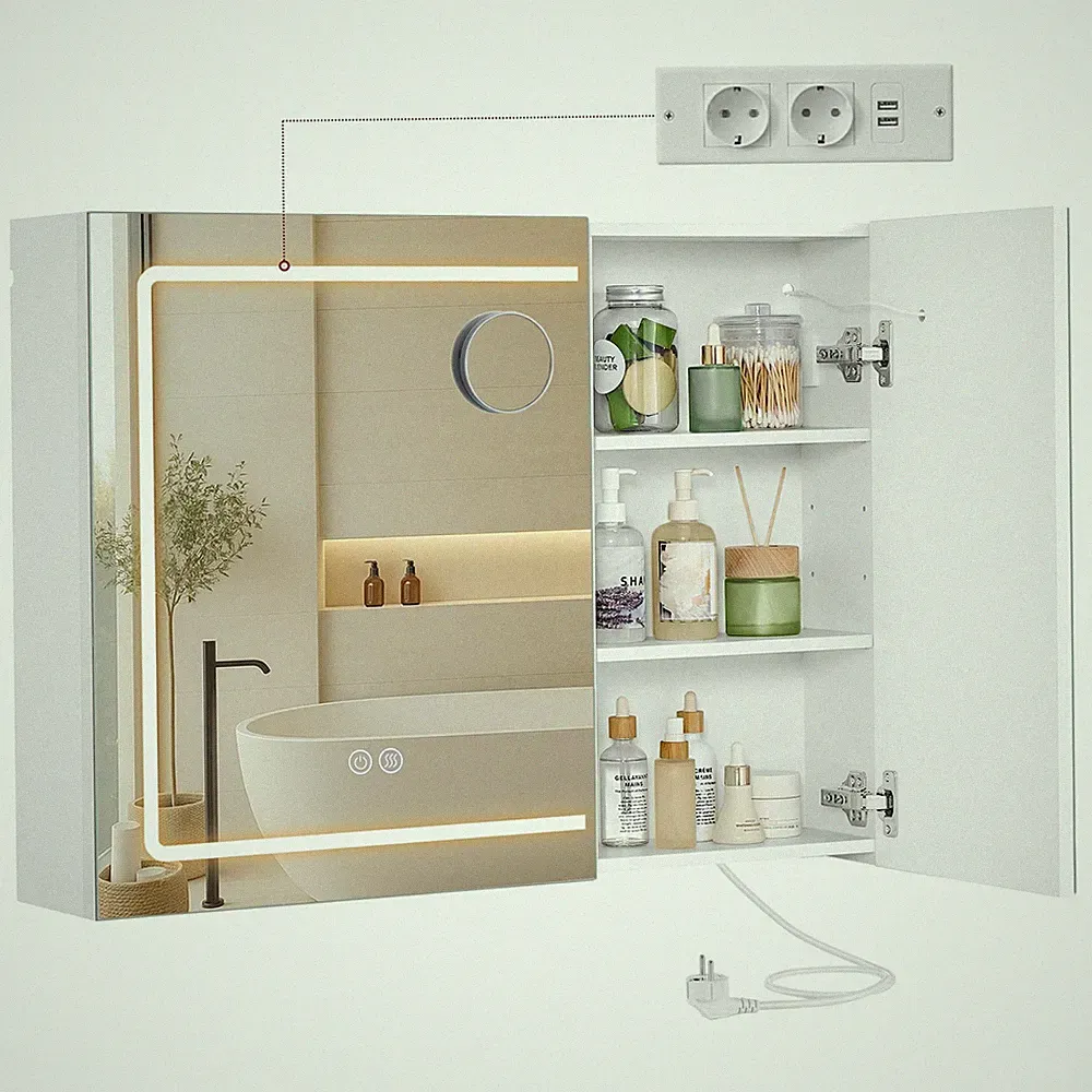 Spiegelschrank mit Beleuchtung, Wandschrank, 16,5 x 80 x 60 cm