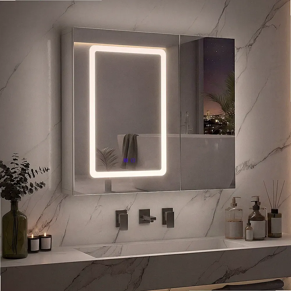 Spiegelschrank mit LED Badezimmerschrank 3 Lichtfarben Türen Spiegelschrank