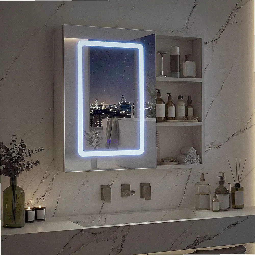 Spiegelschrank mit LED Badezimmerspiegel Mit Stauraum und verstellbarem Regal