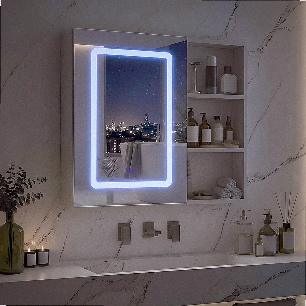 Spiegelschrank mit LED-Beleuchtung 60x60 Badezimmerschrank mit 3 Lichtfarben