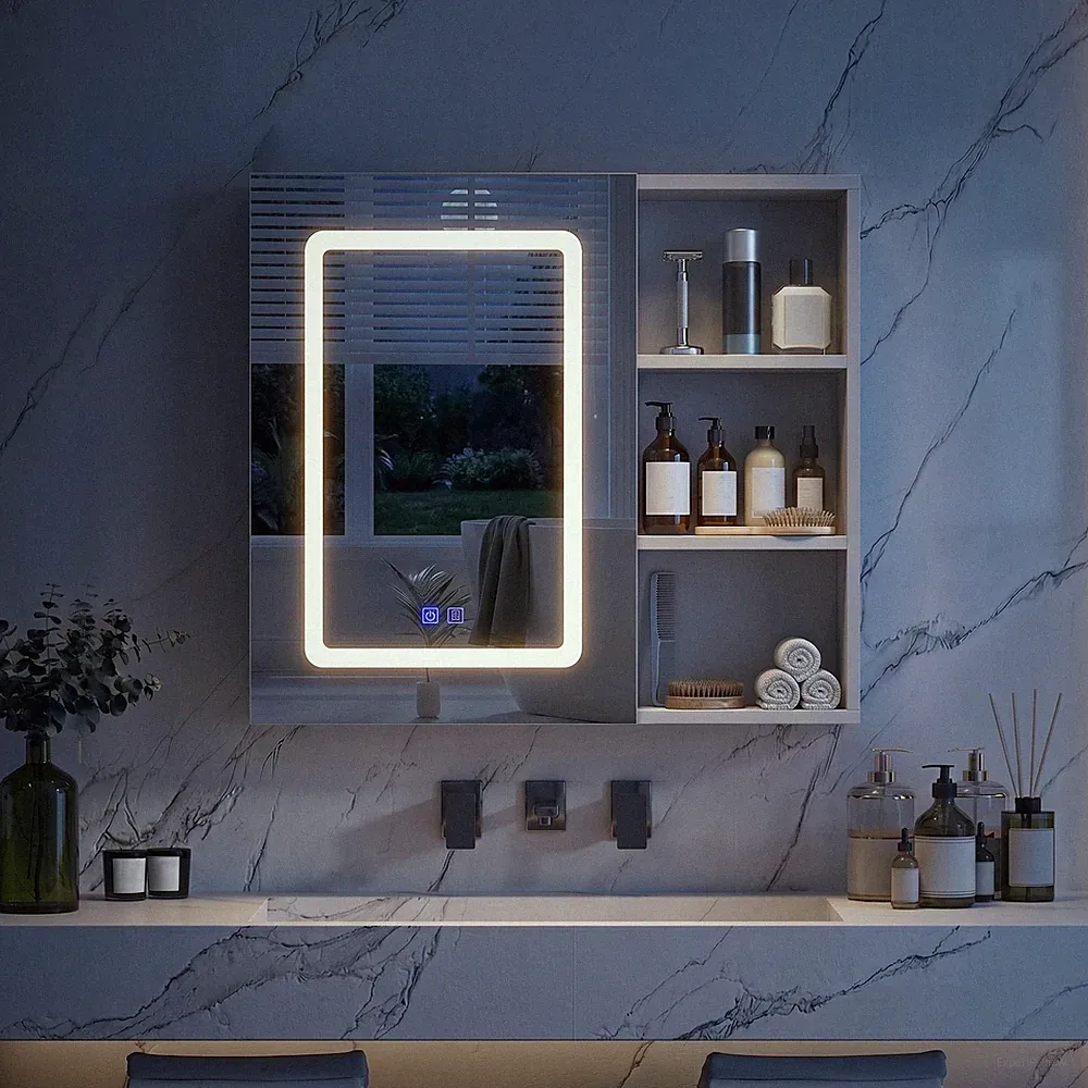 Spiegelschrank mit LED-Beleuchtung 60x60 cm Badezimmerschrank mit 3 Lichtfarben