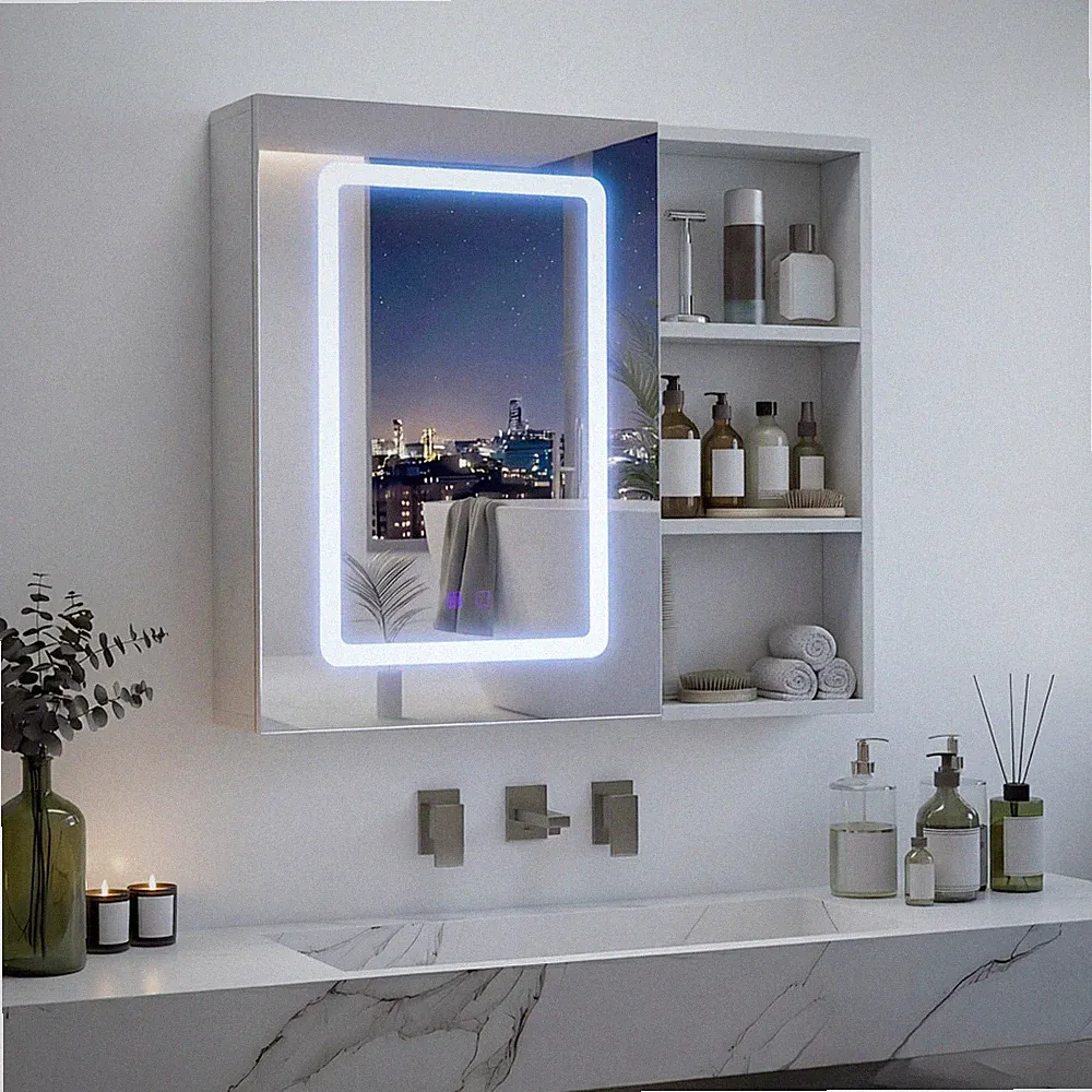 Spiegelschrank mit LED Beleuchtung 60x60 cm mit 3 Lichtfarben,Badezimmerschrank