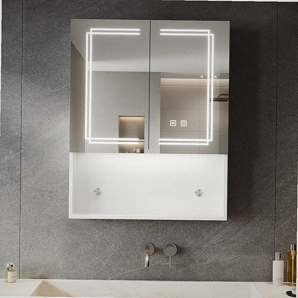 Spiegelschrank mit LED Beleuchtung 60x75 Spiegel Beschlagfrei Steckdose Weiß Bad