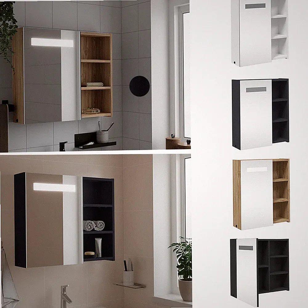 Spiegelschrank mit LED-Beleuchtung Badschrank Hängeschrank Badspiegel 3 Ablagen