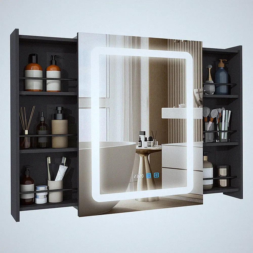 Spiegelschrank mit LED Beleuchtung Badspiegel 3 Lichtfarben Wandschrank 70x55cm