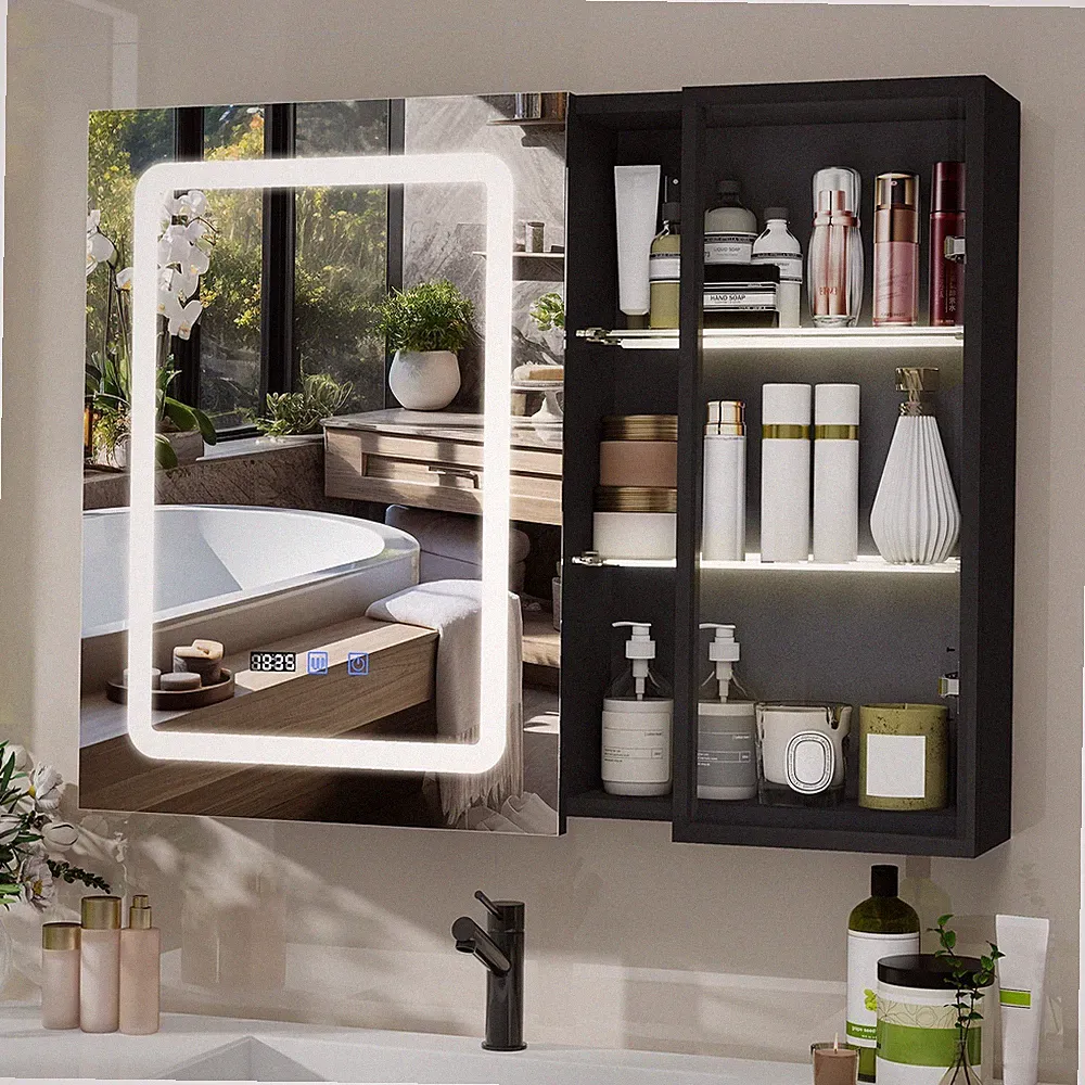 Spiegelschrank mit LED-Beleuchtung Badspiegel Antibeschlag 80x60cm Schwarz