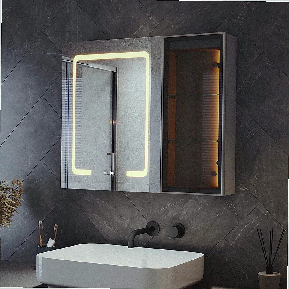 Spiegelschrank mit LED Beleuchtung Beschlagfrei Steckdose Hängeschrank 70x60cm