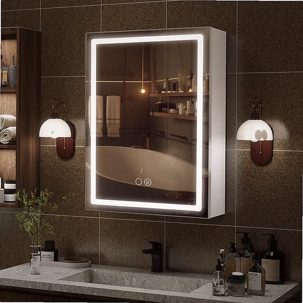 Spiegelschrank mit LED Beleuchtung Steckdose Badspiegel 70x50cm Aluminium