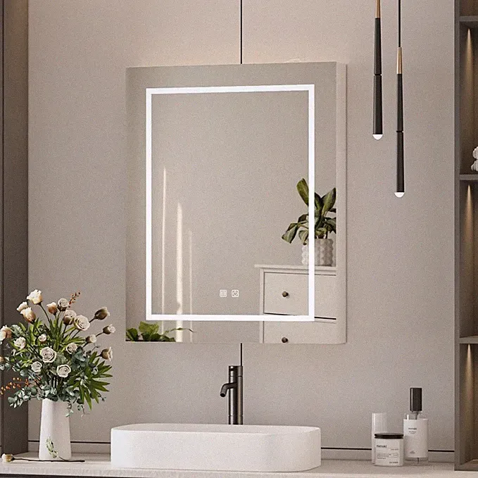 Spiegelschrank mit LED Beleuchtung Steckdose Badspiegel 76x60cm Antibeschlag