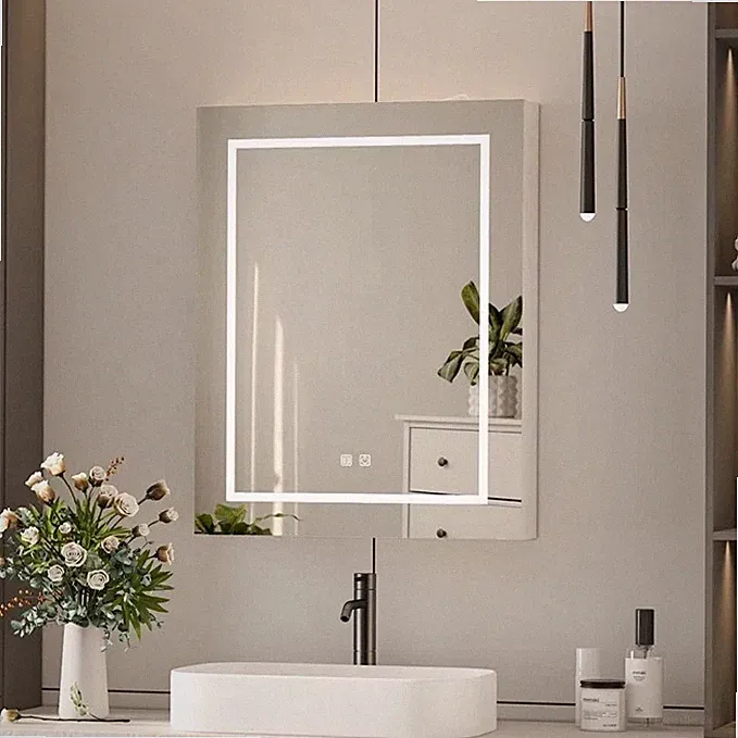 Spiegelschrank mit LED Beleuchtung Steckdose Badspiegel 76x60cm Antibeschlag