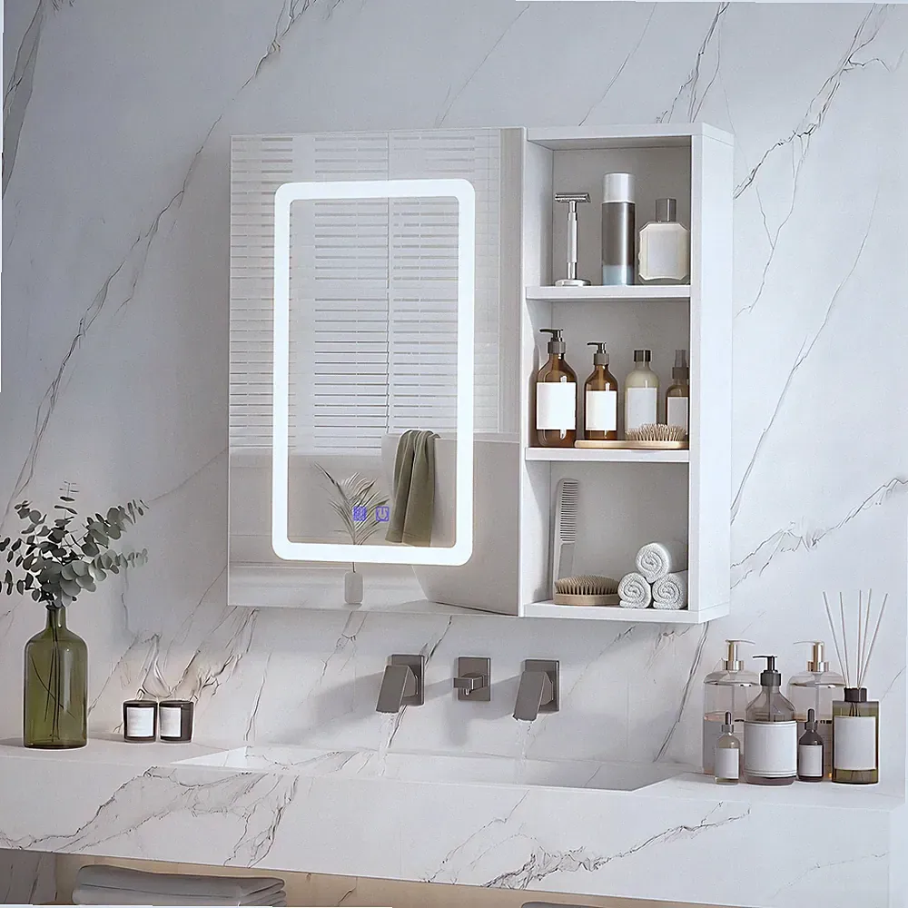 Spiegelschrank mit LED-Beleuchtung verstellbarem Regal Badezimmerschrank Weiß
