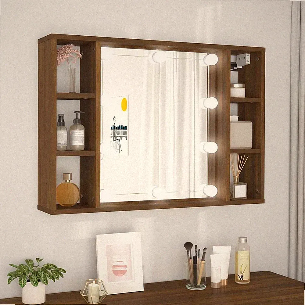 Spiegelschrank Mit LED Braun Eichen-Optik 76x15x55 Cm