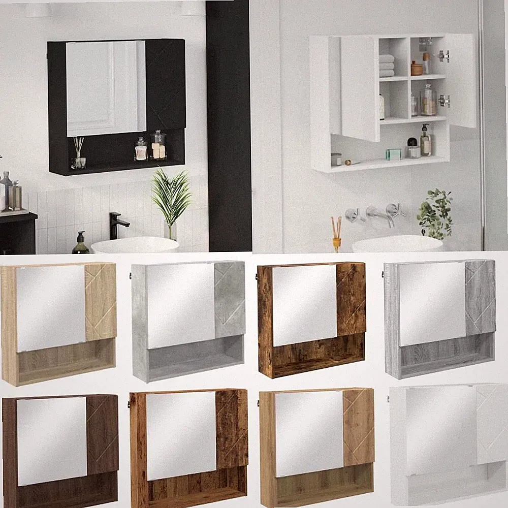 Spiegelschrank mit Regal Wandmontiert mit Tür Holzwerkstoff Lagersystem vidaXL