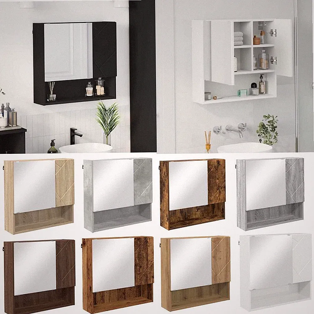 Spiegelschrank mit Regal Wandmontiert mit Tür Holzwerkstoff Lagersystem vidaXL