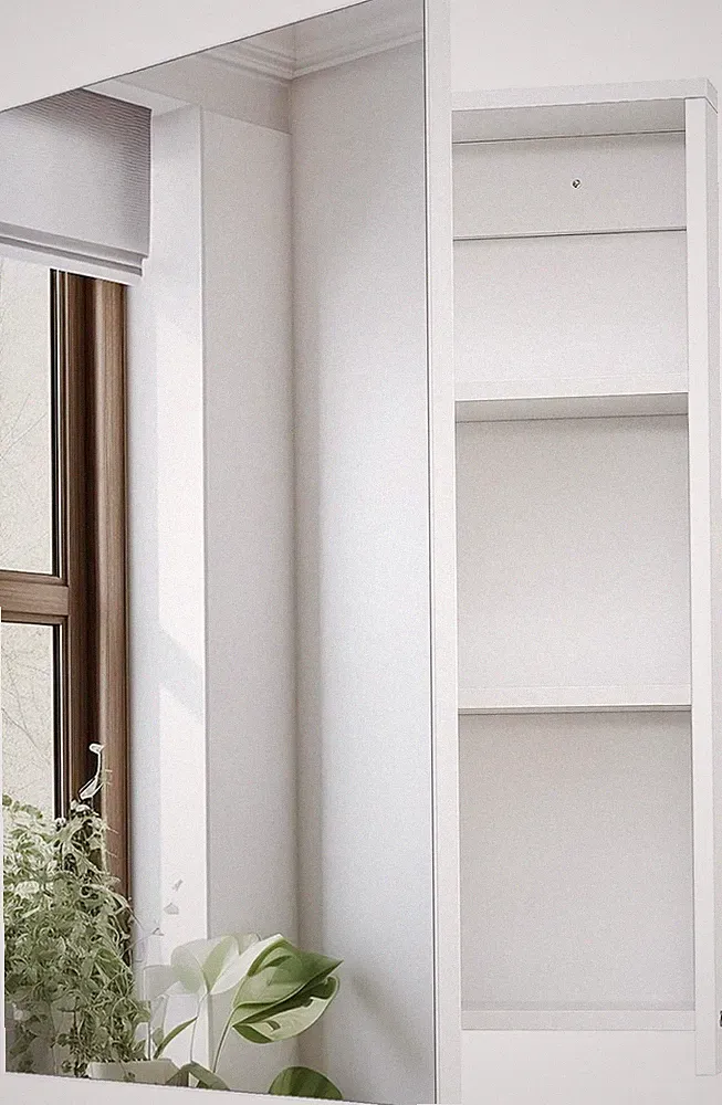 Spiegelschrank mit verstellbaren Regalen, Badezimmerschrank, Hängeschrank, Weiß