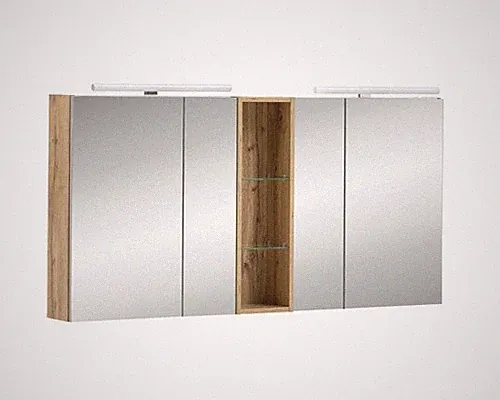 Spiegelschrank Möbelpartner Duo 140 x 16 x 75 cm eiche hell 4-türig LED
