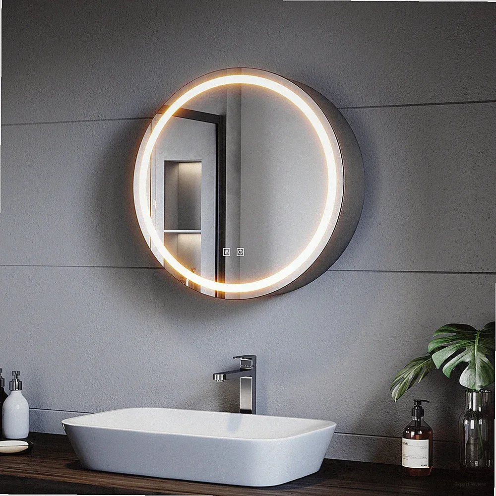 Spiegelschrank Rund 60cm mit LED Steckdose Bad Badspiegel Beschlagfrei Touch Bad