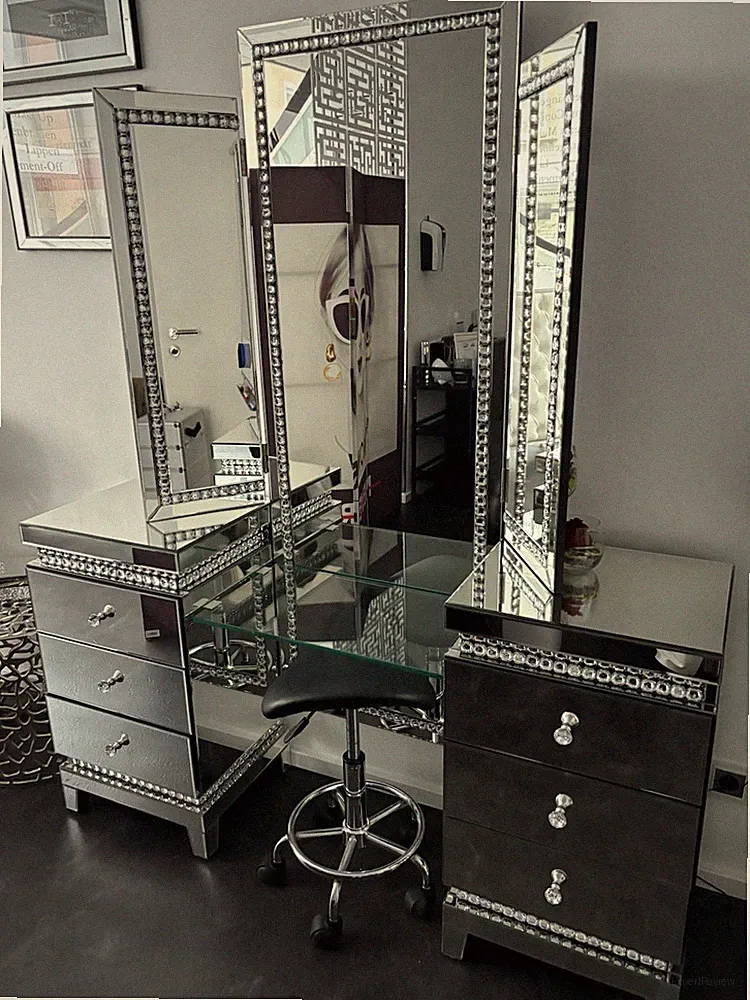 Spiegelschrank Schminktisch Glitzersteine Diamanten Silber