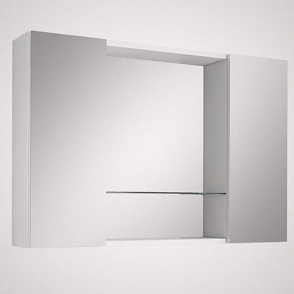 Spiegelschrank Schrank Badschrank mit Glasböden 85 cm Weiss