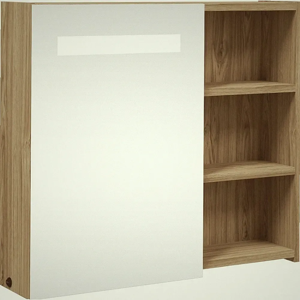 Spiegelschrank Schrank LED Beleuchtung Eichenoptik 60x13x52 cm mit Schaltknopf