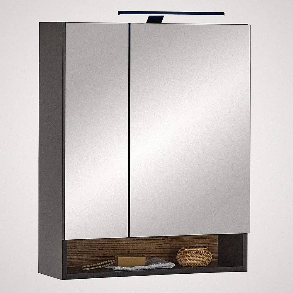 Spiegelschrank - schwarz matt - Evoke Eiche - mit Beleuchtung - 60 cm