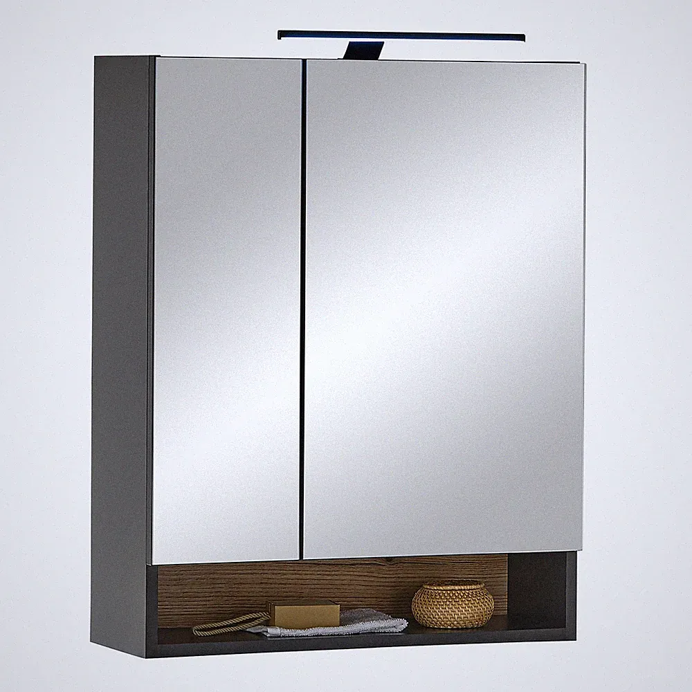 Spiegelschrank - schwarz matt - Evoke Eiche - mit Beleuchtung - 60 cm