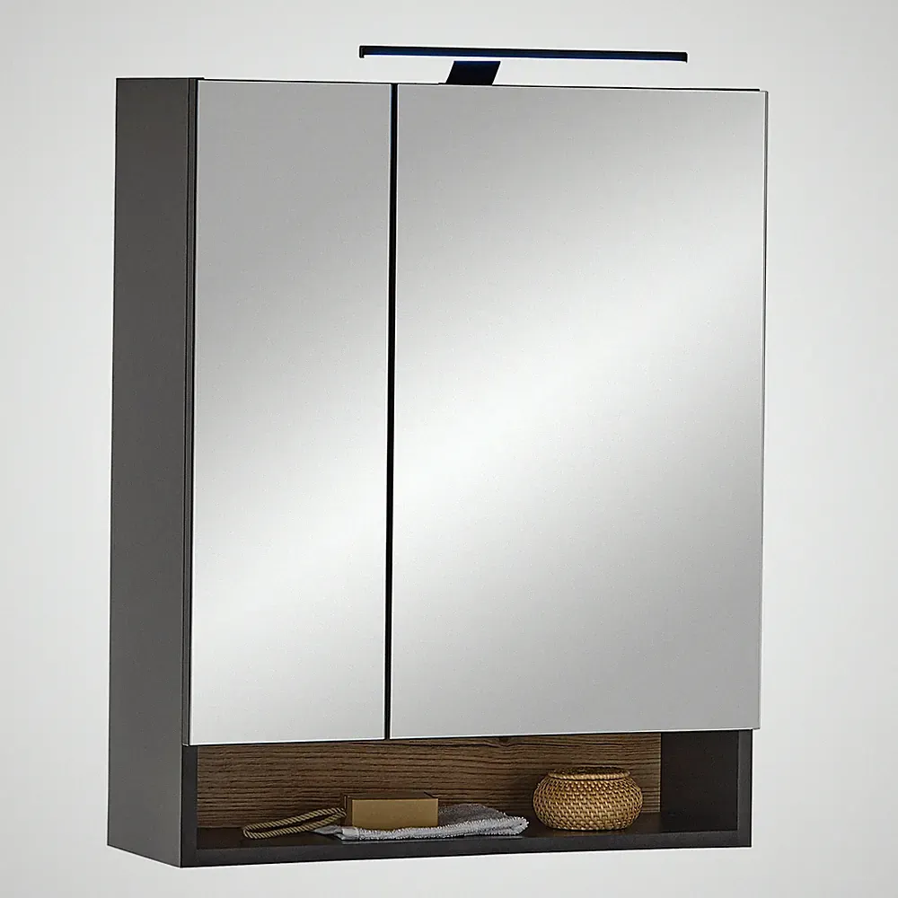 Spiegelschrank - schwarz matt - Evoke Eiche - mit Beleuchtung - 60 cm