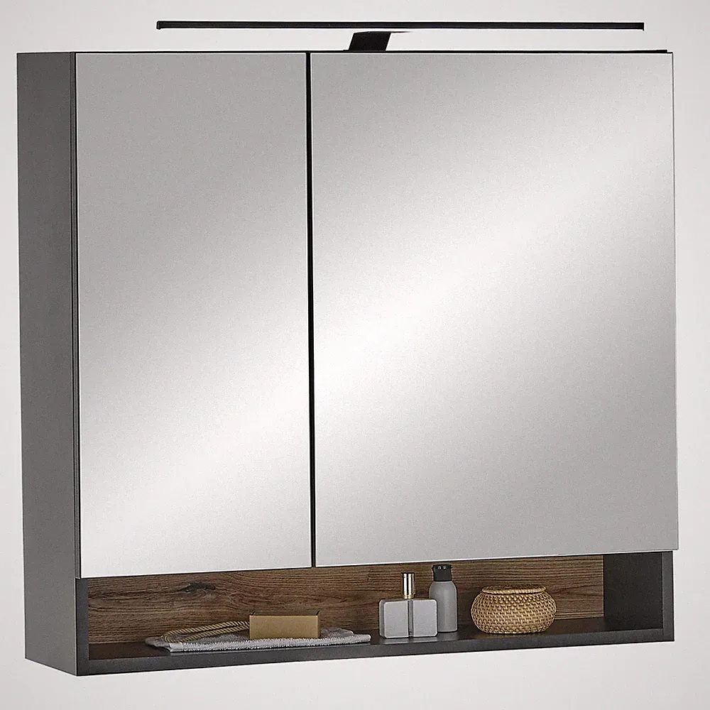 Spiegelschrank - schwarz matt - Evoke Eiche - mit Beleuchtung - 80 cm