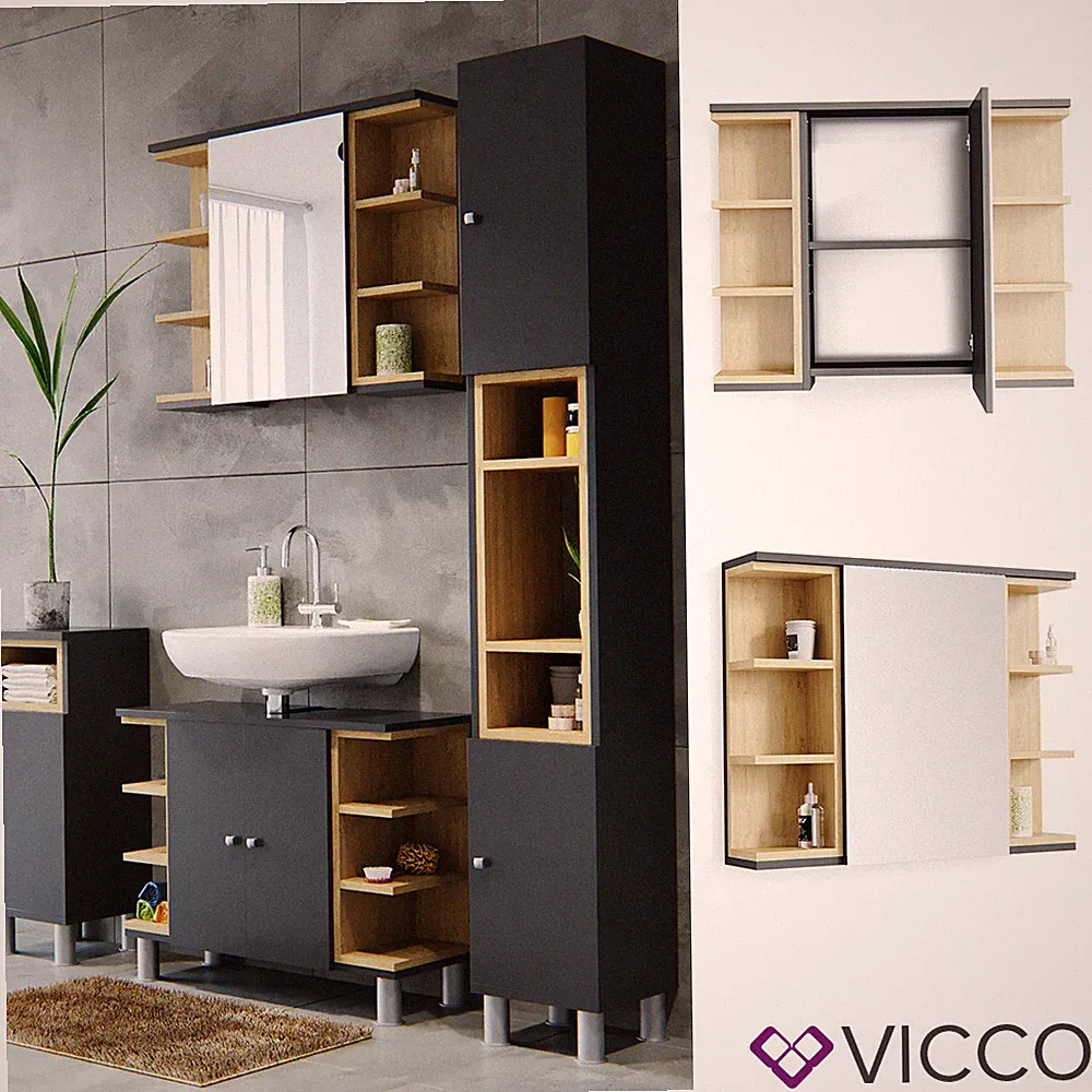 Spiegelschrank Spiegel Badspiegel Bad Wandspiegel 80 x 64 Aquis Anthrazit Vicco