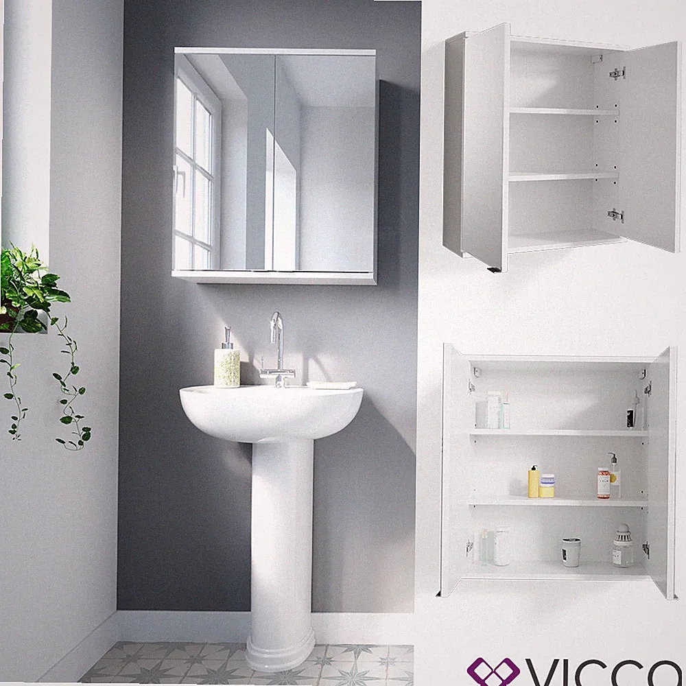 Spiegelschrank Spiegel Badspiegel Bad Wandspiegel Roy 60 x 68 cm Weiß Vicco