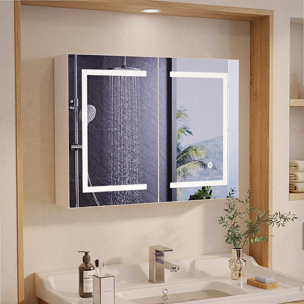 Spiegelschrank spiegelschrank bad mit beleuchtung mit Touch 2 Spiegeltüren 80x60