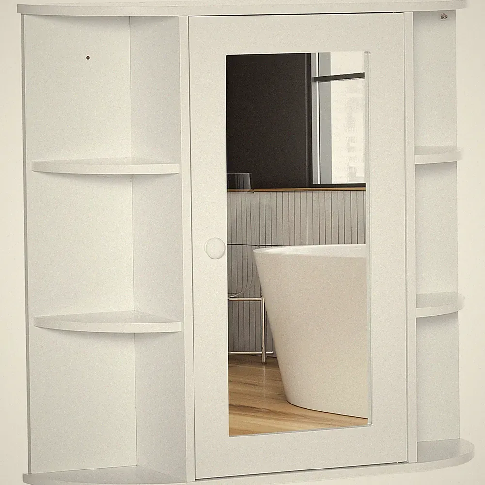 Spiegelschrank Wandmontage Badezimmerregal Badeschrank 8 Fächer MDF Weiß