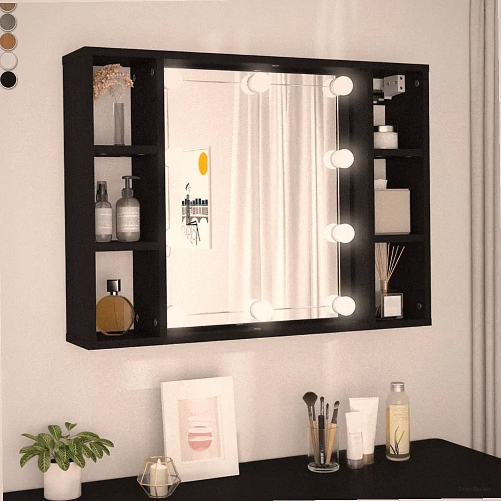 Spiegelschrank Wandregal mit LED-Leuchten Wandschrank Schminkspiegel Badezimmer