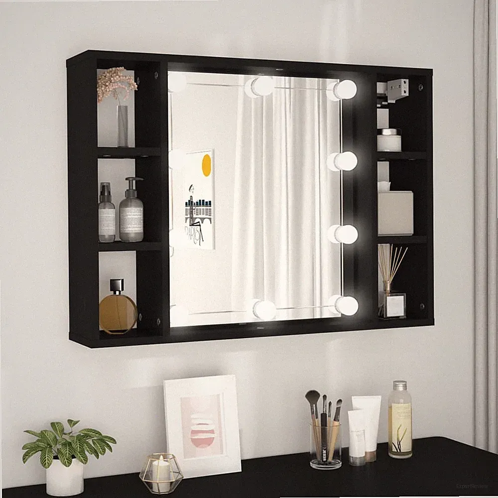 Spiegelschrank Wandregal mit LED-Leuchten Wandschrank Schminkspiegel Badezimmer