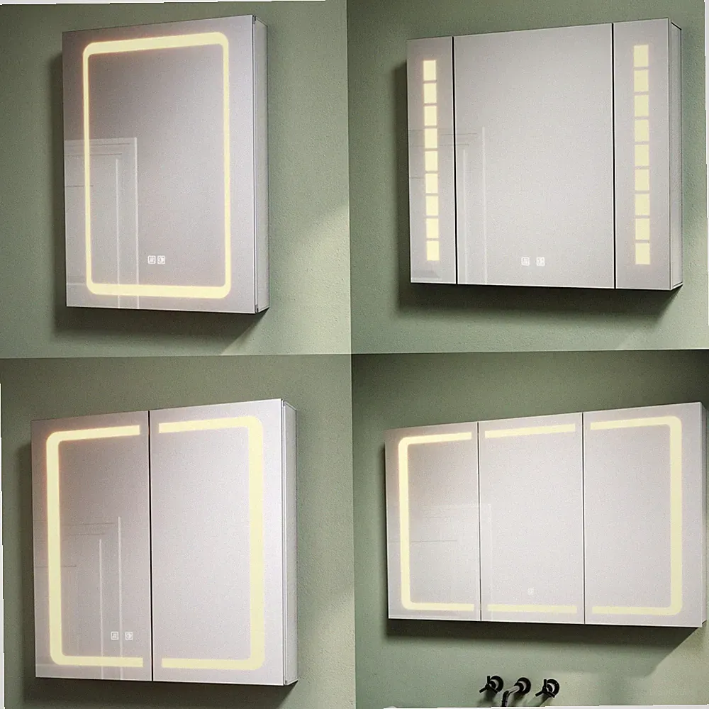 Spiegelschrank Wandschrank mit LED Touch Steckdose Edelstahl/Alu Hängespiegel