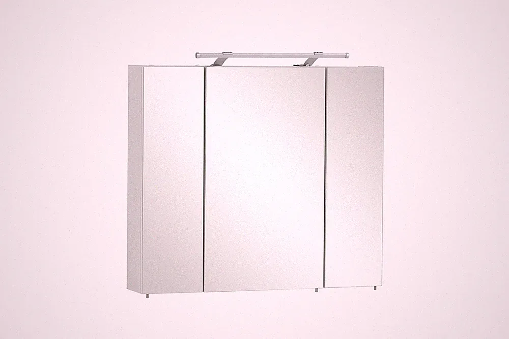 Spiegelschrank Weiß Glanz 3 Türen Glasböden LED Beleuchtung 80x75x16 cm