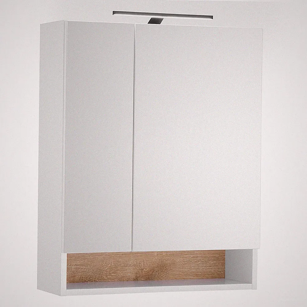 Spiegelschrank - weiß matt - Evoke Eiche - mit Beleuchtung - 60 cm