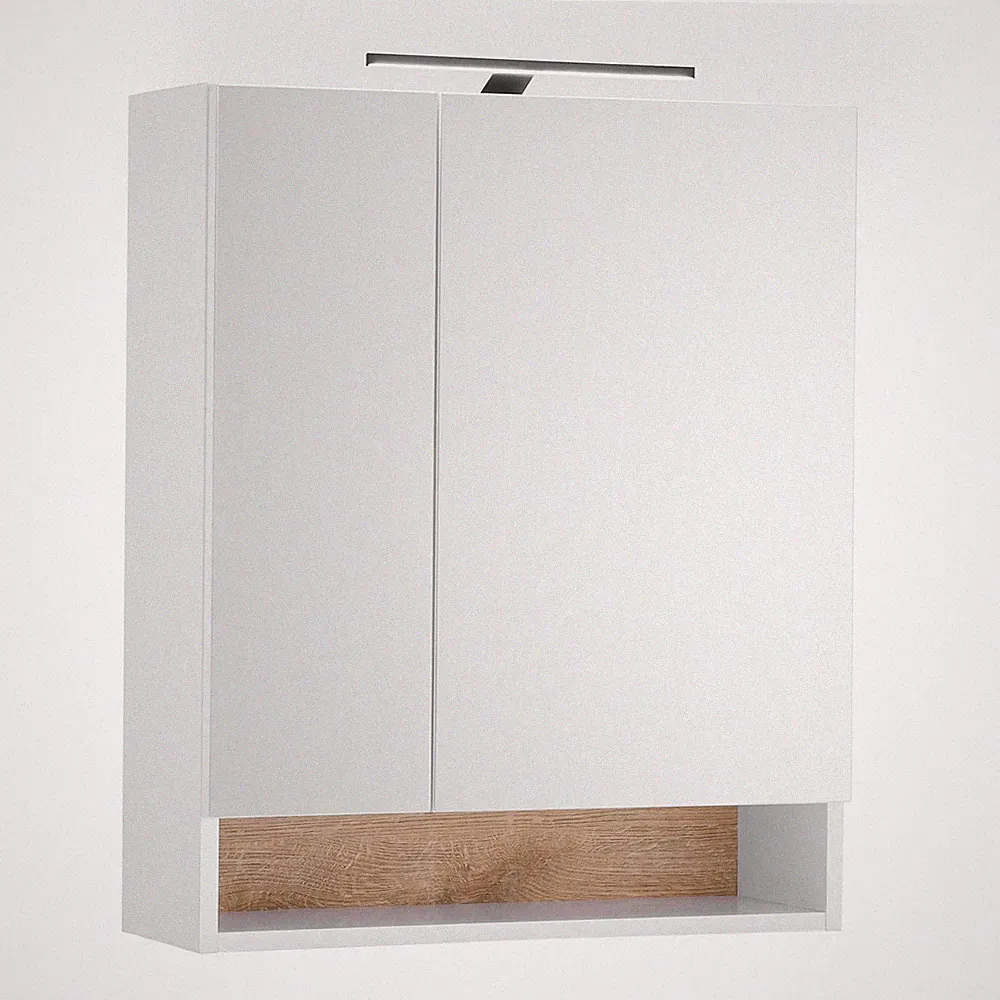 Spiegelschrank - weiß matt - Evoke Eiche - mit Beleuchtung - 60 cm